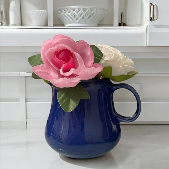 IKEA Fargrik Pitcher Dark Blue 4” Jug Creamer 15199 Brown Rim Black Speckles - Picture 1 of 6